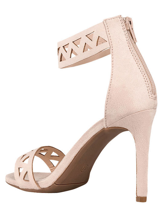 Suede Women's Sandals with Thin High Heel In Pink Colour