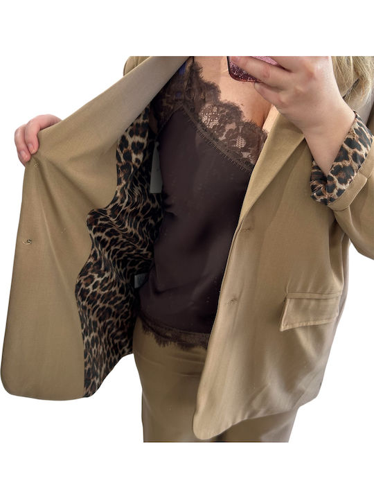 Women's Beige, Leopard Suit