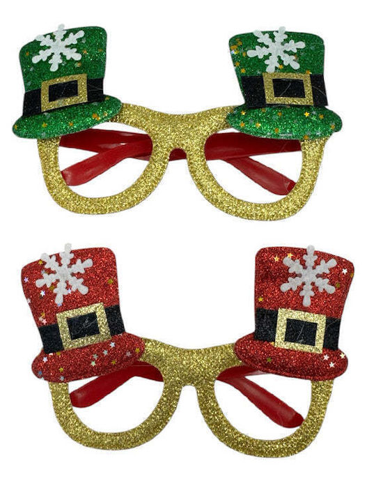 Christmas Glitter Glasses Hat Red Or Green – 1 Piece