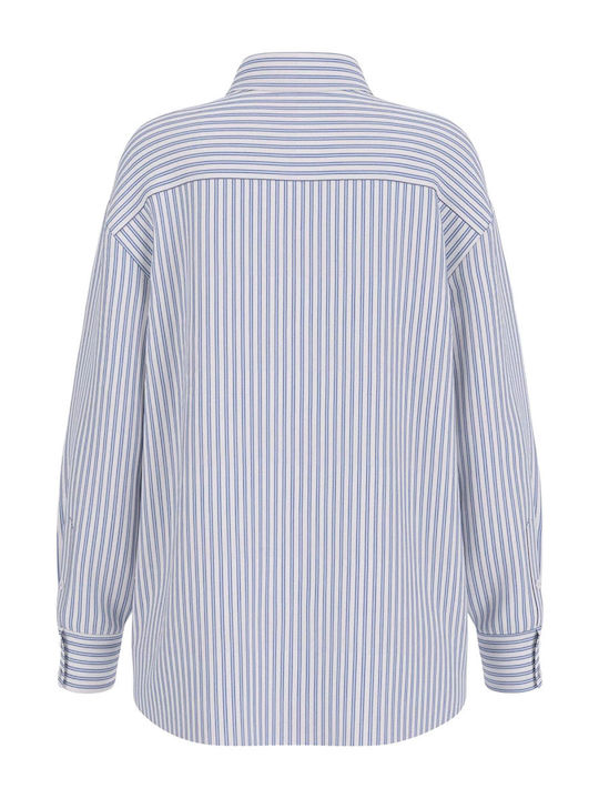 Long Sleeve Women's Cotton Shirt Blue Striped