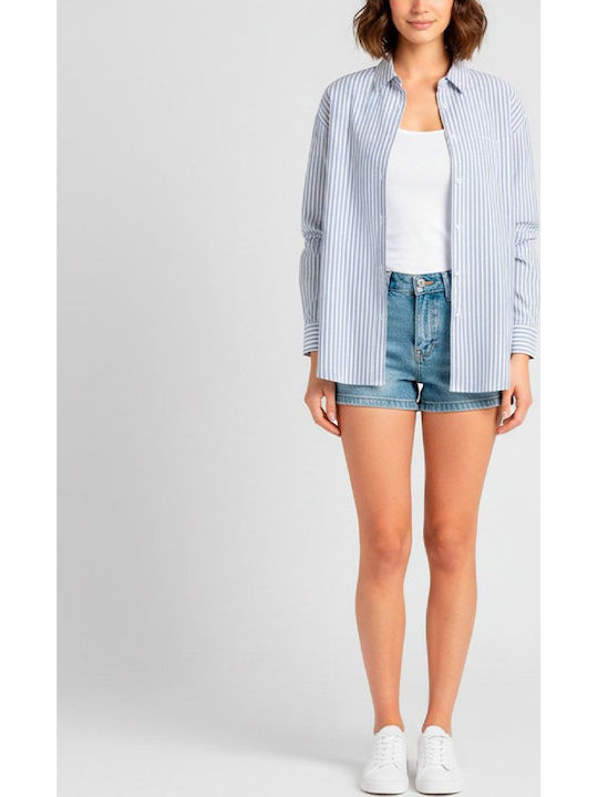 Long Sleeve Women's Cotton Shirt Blue Striped