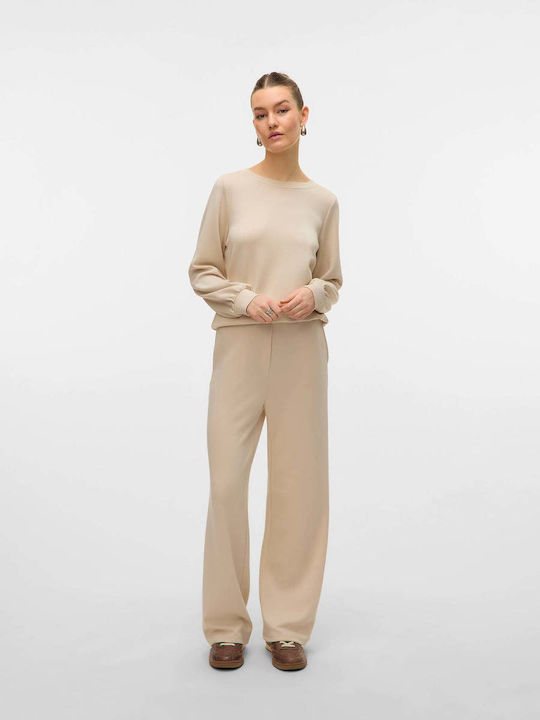 Damen Stoffhose in Breite Bein Stil Beiges