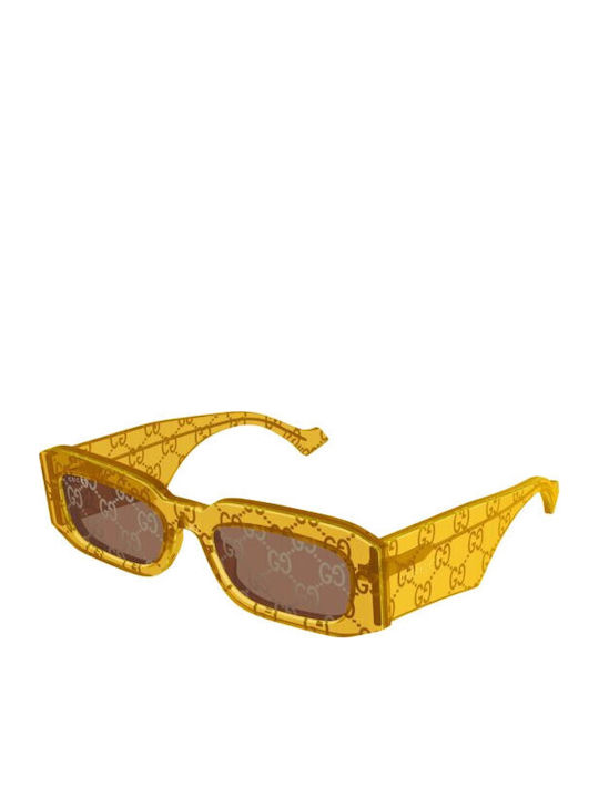 Gucci Women's Sunglasses with Yellow Plastic Frame and Gray Lens