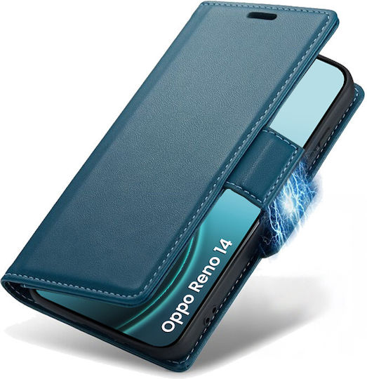 Θήκη Oppo Reno 14 Erbord Glossy Litchi Πορτοφόλι Πτυσσόμενο Καπάκι Μπλε