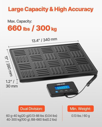 Vevor Electronic Precision Commercial Scale with Weighing Capacity of 300kg and Division 60gr