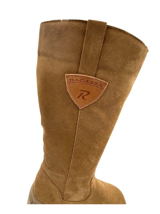 Anatomic Leather Medium Heel Women's Boots with Zipper Tabac Brown