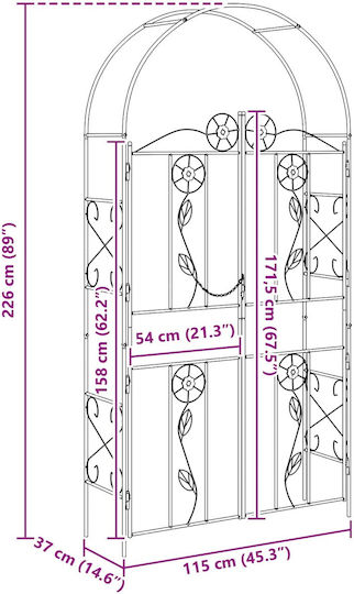 Gartenbogen aus Metall in Schwarz Farbe 115x37x226cm