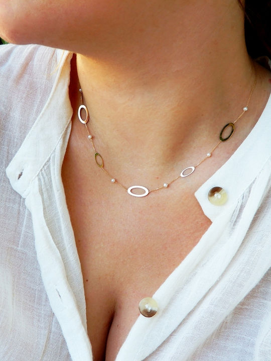 Polytimo Set mit Halskette & Armband aus Gold 14K mit Perlen