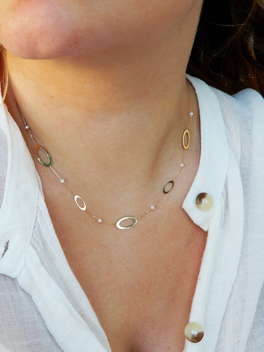 Polytimo Set mit Halskette & Armband aus Gold 14K mit Perlen