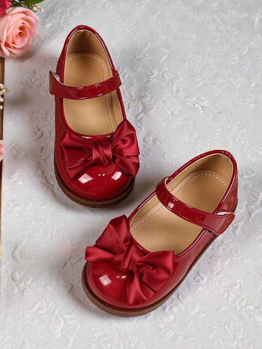 Kids Leather Ballerinas with Hoop & Loop Closure Burgundy