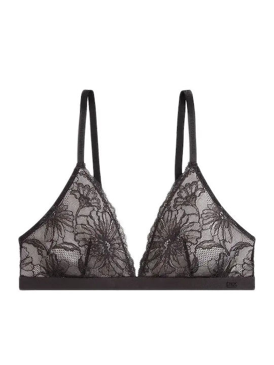 Tommy Hilfiger Γυναικείο Σουτιέν Τρίγωνο Metallic Thread Floral Lace Dark Ash