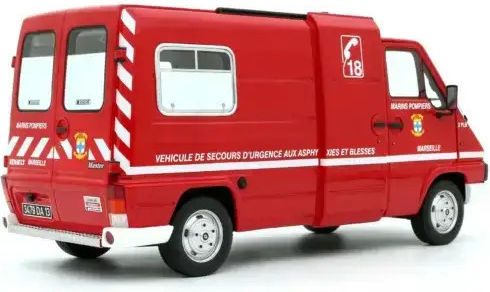 Macheta Auto Renault Master T30 Vsab Pompiers Red 1980 1:18 Otto Models Ot1107