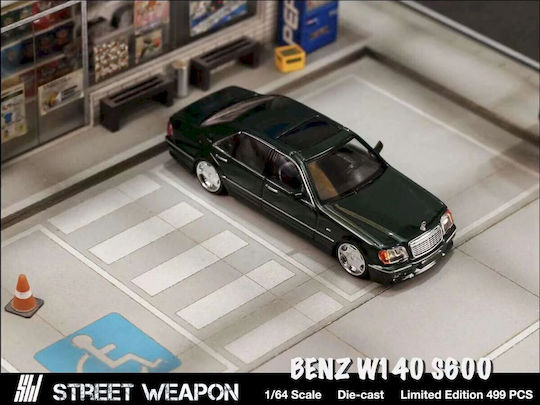 Macheta Mașină Mercedes-Benz W140 S600 Verde Scara 1:64 Street Weapon