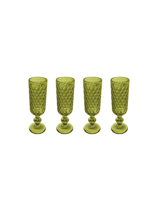 Ladelle Set Gläser Champagner aus Glas in Grün Farbe Mit Stiel 162ml 4Stück