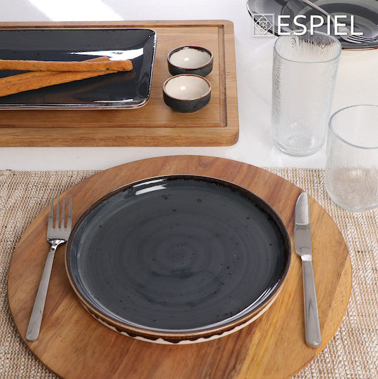 Espiel Terra Grey Pasta Serving Plate Made of Porcelain Black with Diameter 27cm 6 Pieces