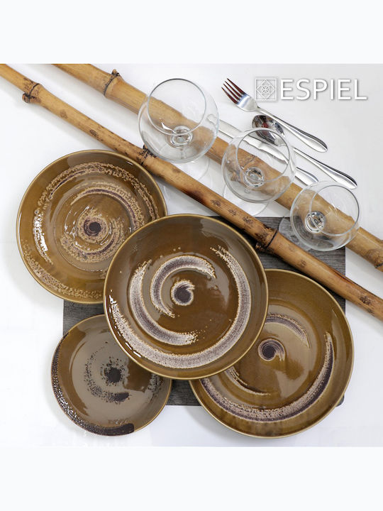 Espiel Flacher Teller Teller Untiefe aus Porzellan Braun mit Durchmesser 26.5cm 6Stück