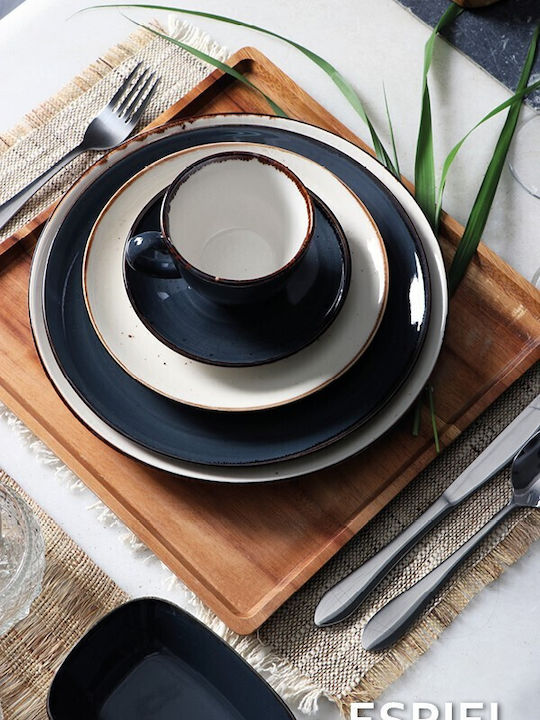 Espiel Terra Grey Black Porcelain Dessert Plate With Diameter 19cm 6 Pieces