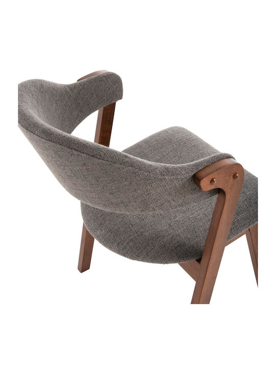 Rubberwood Dining Room Wooden Armchair Walnut - Grey Fabric 59x59x83cm 2pcs