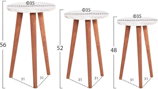 Oval Central Coffee Table Vital Wooden White Marble - Walnut W90xD50xH42cm
