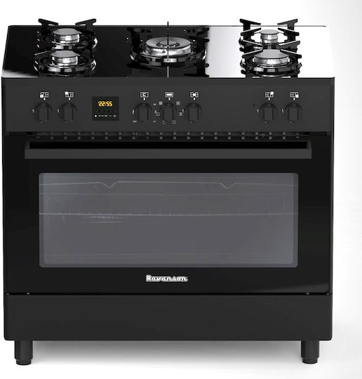Ravanson Κουζίνα 105lt με Εστίες Φυσικού Αερίου Π90εκ. Μαύρη