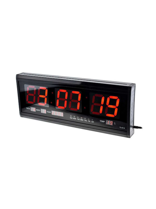 LED табела Стенен часовник Дигитален Пластмаса Черен 46x22см