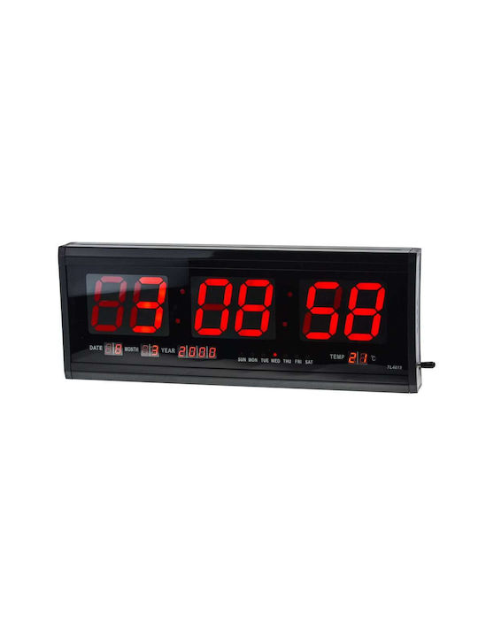 LED табела Стенен часовник Дигитален Пластмаса Черен 46x22см