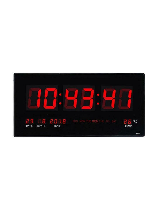 Digital LED Wall Clock Alarm Clock Temperature Date Day Display Red-White 16961-4622b