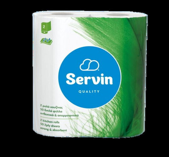 Servin Кухненска хартия 2 Ролки 2 Листа 2 Опаковки (107гр/Ролка)