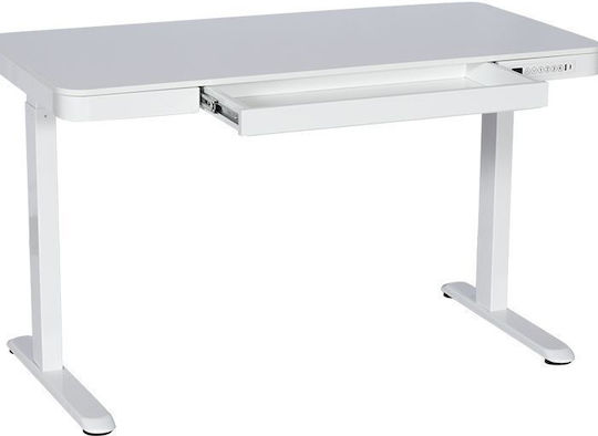Birou Electric E-desk Din Lemn De Fag Alb Cu Picioare Metalice Și Înălțime Reglabilă 120x60x72cm