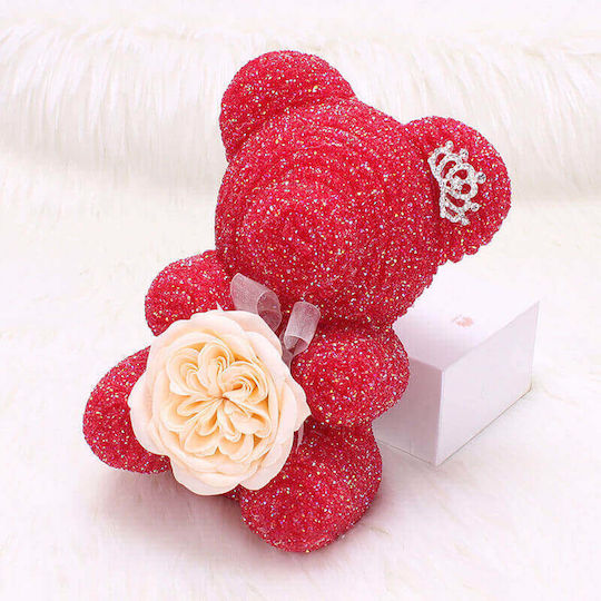 Kristall Teddybär aus Dekorative künstliche Rosen Rote 14.5cm SP Souliotis