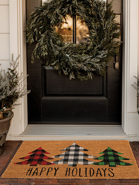 Nef-Nef Homeware Entrance Mat made of Coir with Anti-slip Backing Happy Holidays Beige 40x60cm