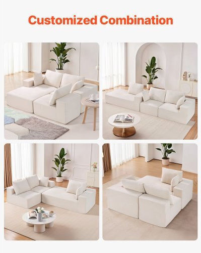 Corner Couch with Reversible Angle Beige 265x165x57 cm