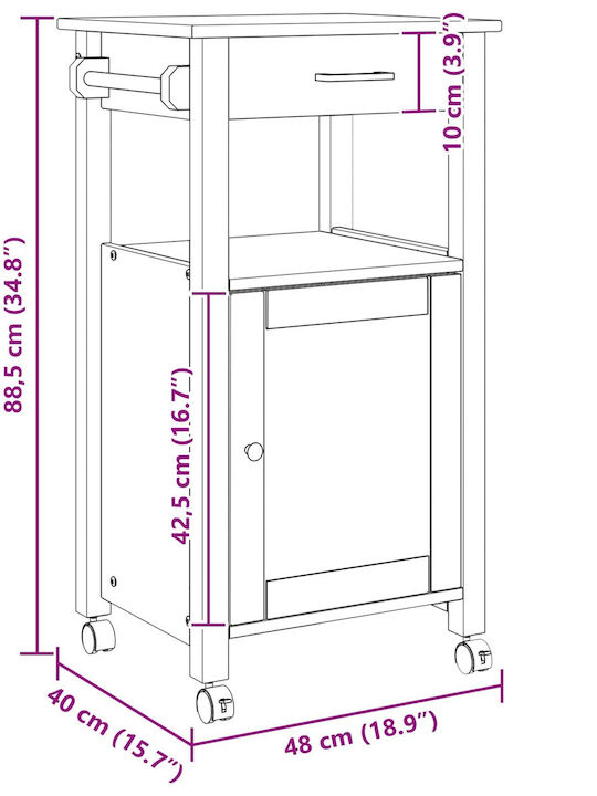 vidaXL Wooden Kitchen Rack 3 Tiers Black 48x40x88.5cm