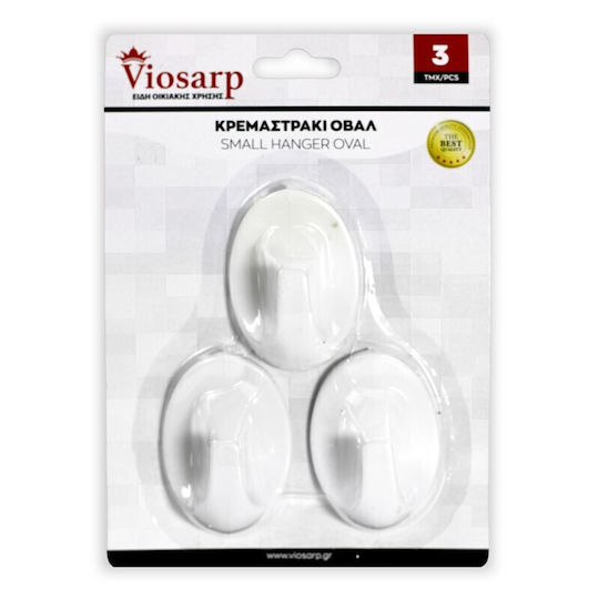 Viosarp VC864 Κρεμαστράκια με Αυτοκόλλητο Πλαστικά Λευκά 3τμχ