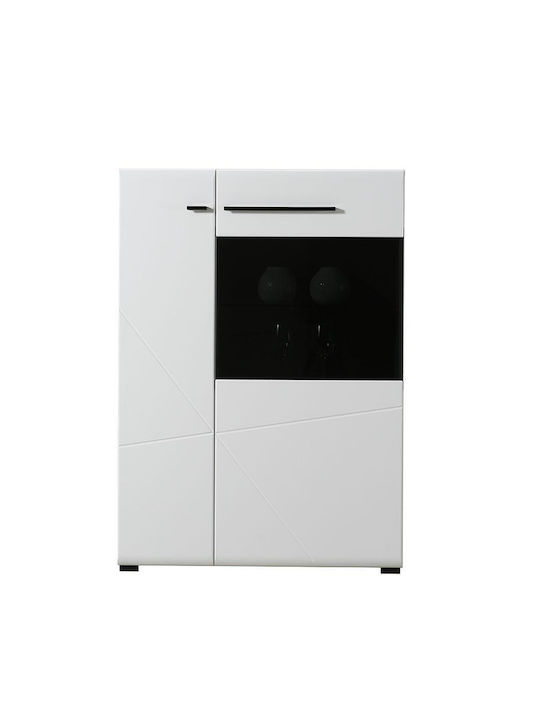 Trentino 2K VS1 Living Room Display Cabinet made of Particle Board with Glass and Lighting White / Black / White Lacquer 57.5x35x124cm