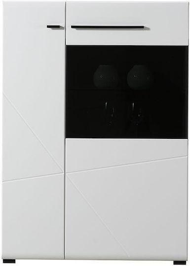 Trentino 2K VS1 Living Room Display Cabinet made of Particle Board with Glass and Lighting White / Black / White Lacquer 57.5x35x124cm