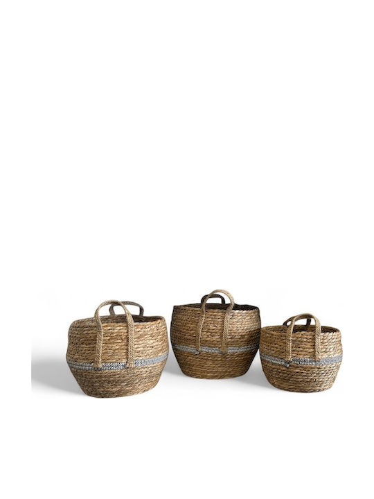 Dream House Set of Decorative Baskets Straw with Handles Beige 3pcs