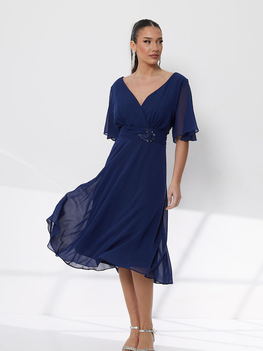 Summer Midi Evening Dress Blue