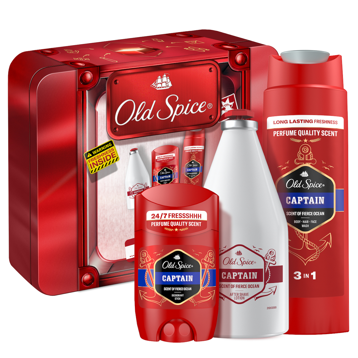 Old Spice Metal Box Gift Set With Captain Deodorant Stick Shower