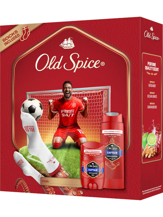 Old Spice Footballer Комплект Подарък За Мъже С Captain Дезодорант Стик Душ Гел И Чорапи 24-часова Свежест За Ежедневна Употреба Аромат С Качествен Мирис Който Трайе