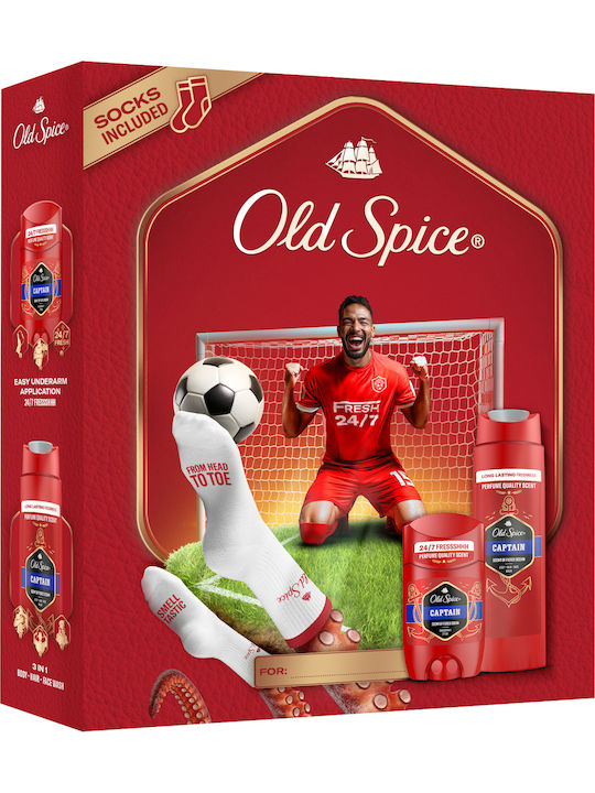 Old Spice Footballer Комплект Подарък За Мъже С Captain Дезодорант Стик Душ Гел И Чорапи 24-часова Свежест За Ежедневна Употреба Аромат С Качествен Мирис Който Трайе