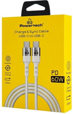 Powertech USB 2.0 Cable USB-C Male - USB-C 60W PD White 1m
