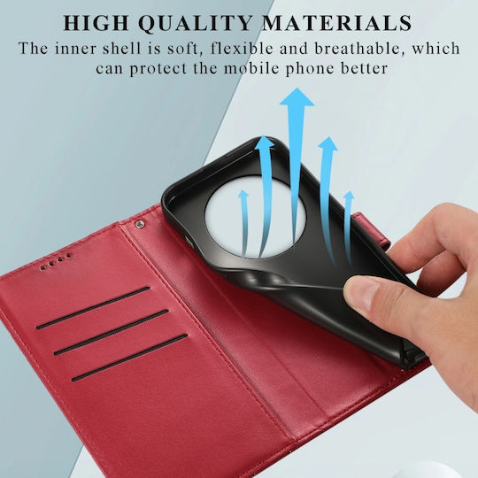 Linie în relief Wallet Piele / Silicon Roșu (Xiaomi 13 Ultra)