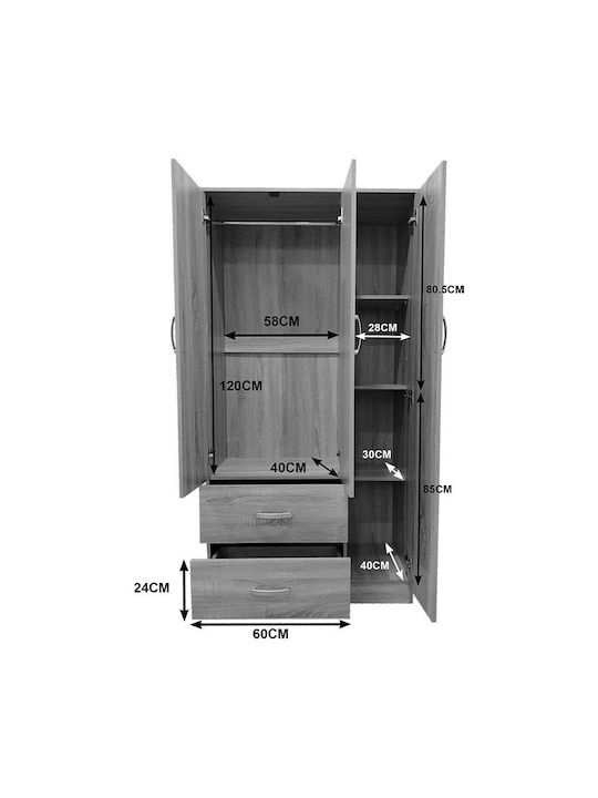 Șase uși Dulap de Haine Sonoma-anthracite 180x42x180cm