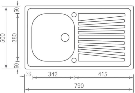 Sanitec Mondial Ένθετος Νεροχύτης Inox Σατινέ Μ79xΠ50cm Ασημί