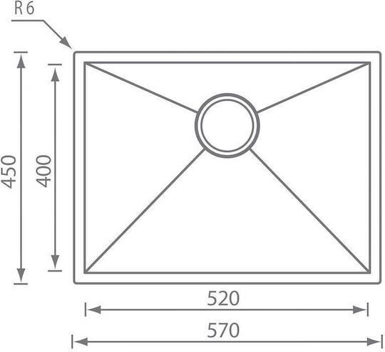 Sanitec Filo Quadra Ένθετος Νεροχύτης Inox Σατινέ Μ57xΠ45cm Ασημί