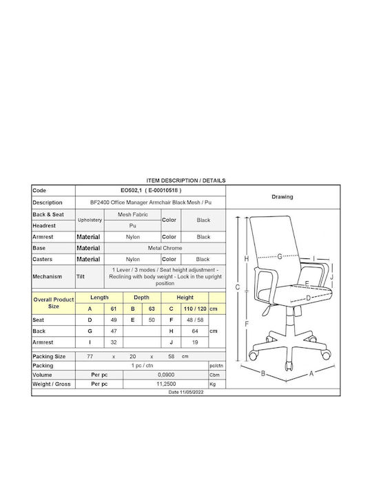 Woodwell BF2400 Executive Office Chair With Black Arms