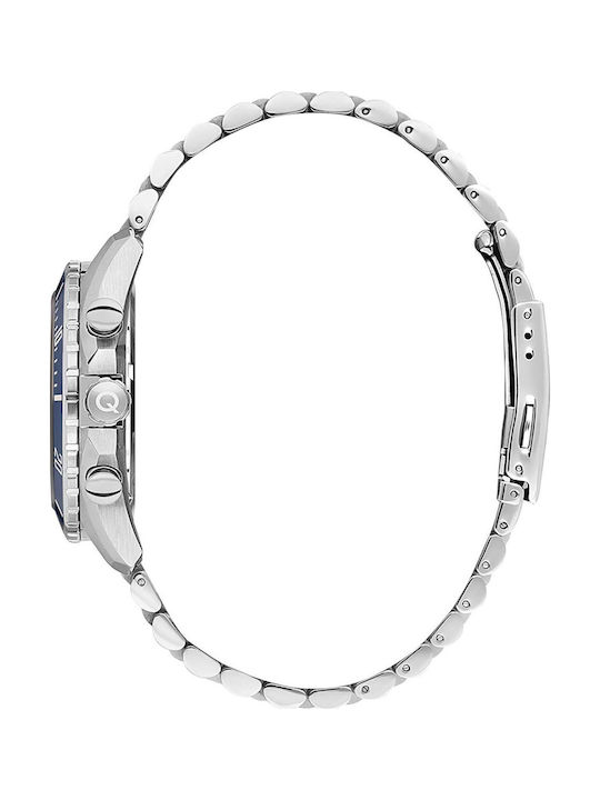 Quantum Dual Time Men's Watch 42mm Battery with Silver Stainless Steel Bracelet