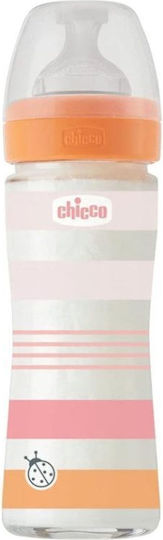 Chicco Glass Baby Bottle Well Being Anti-Colic with Silicone Nipple for 0+, 0+ m, months Pink 240ml