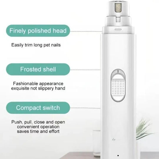 Fișă De Unghii Electrică Pentru Câini Și Pisici Zola Vârf De Diamant 2 Setări De Viteză Încărcare Usb 3 X 3 X 14.5 Cm Albă